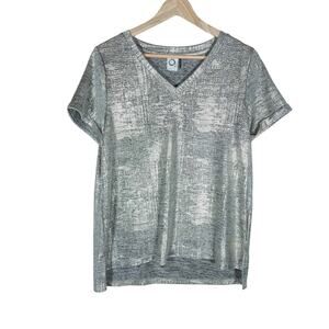 Akemi + Kin Anthropologie Charelle Top Small Silver Metallic Short Sleeve Shirt